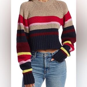 395. Current/Elliot The Moonshine Sweater Tan Multi Striped.